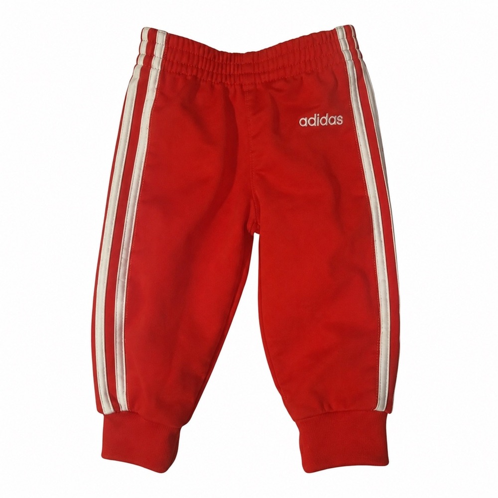 Y2K Adidas Baby Track Pants 6 Months Red White 3-Stripe Joggers Retro